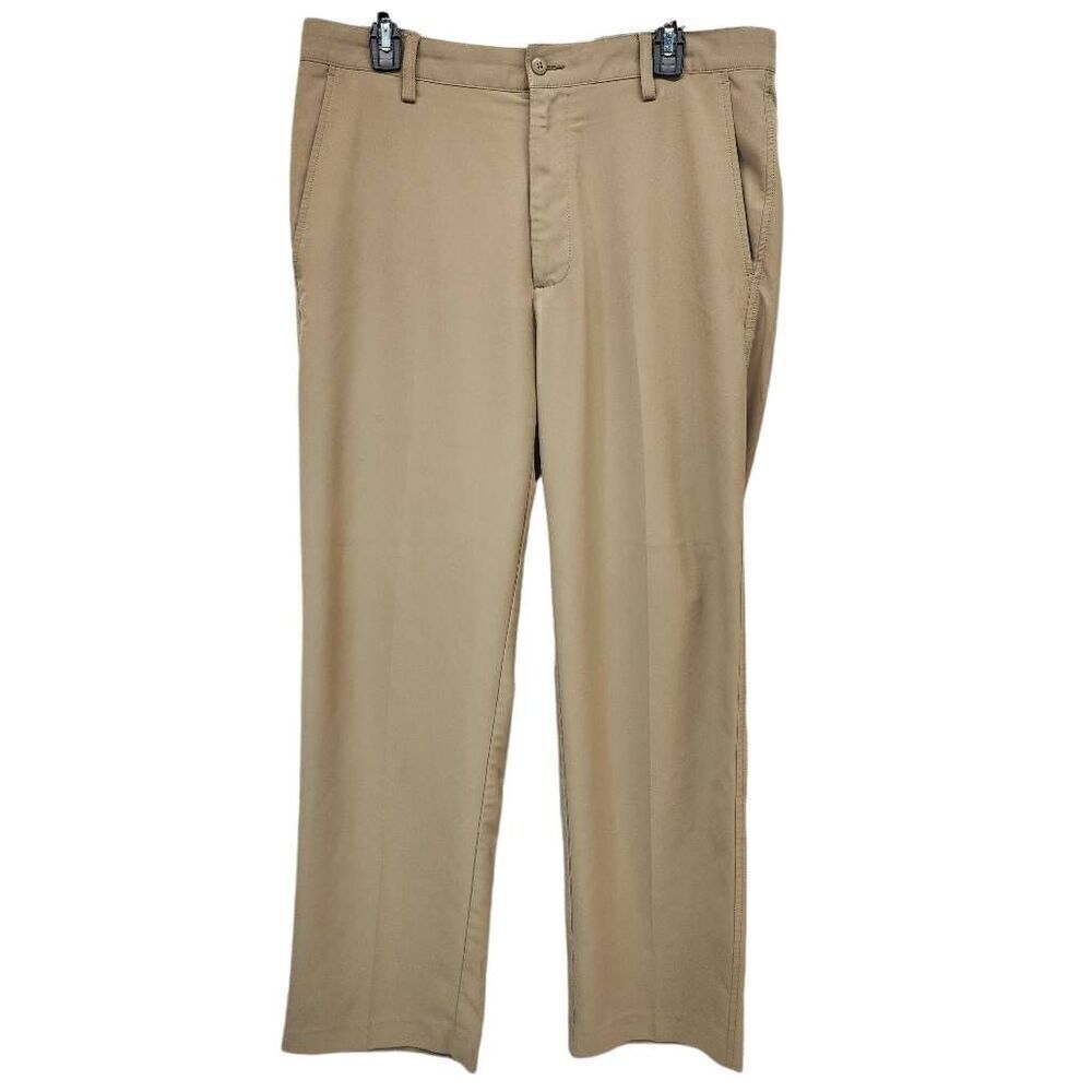 FootJoy Men's Size 34 x 30 Kahki Flat Front Polyester Blend Flat Front Golf Pant